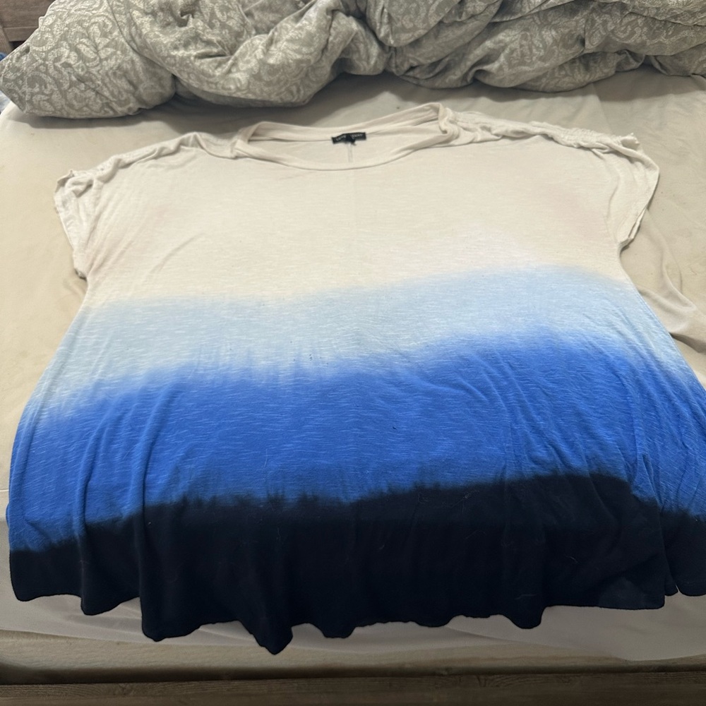 Lane Bryant Cream and Blue Ombre Short Sleeve Top